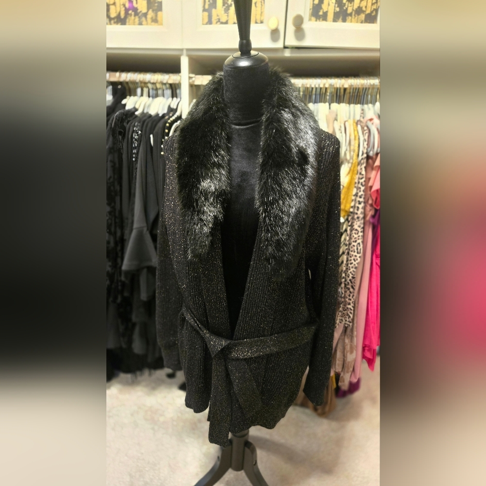 MICHAEL Michael Kors Black Teddy Jacket with Faux Fur Collar